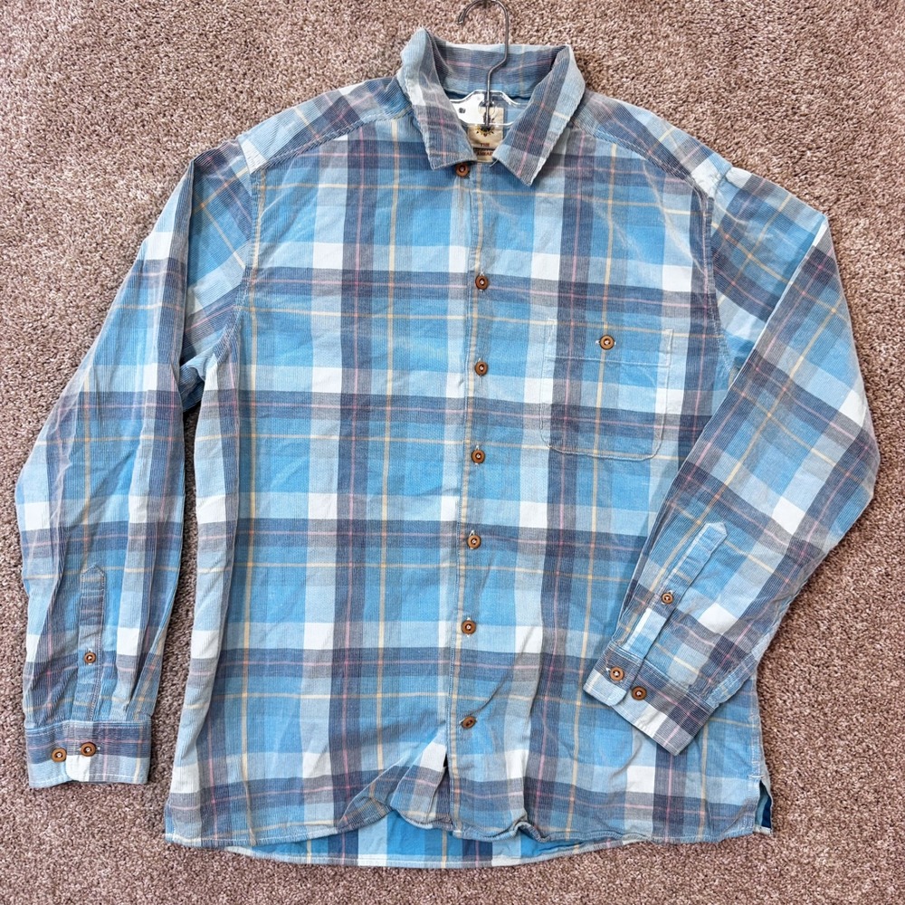 The Territory Ahead Button-Down Mens L Blue Plaid Corduroy Long Sleeve EUC